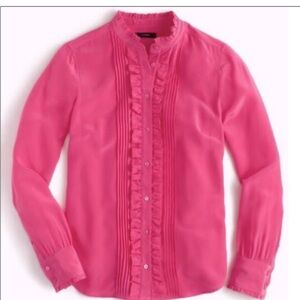 J.Crew pink silk 👛 ruffle tuxedo blouse